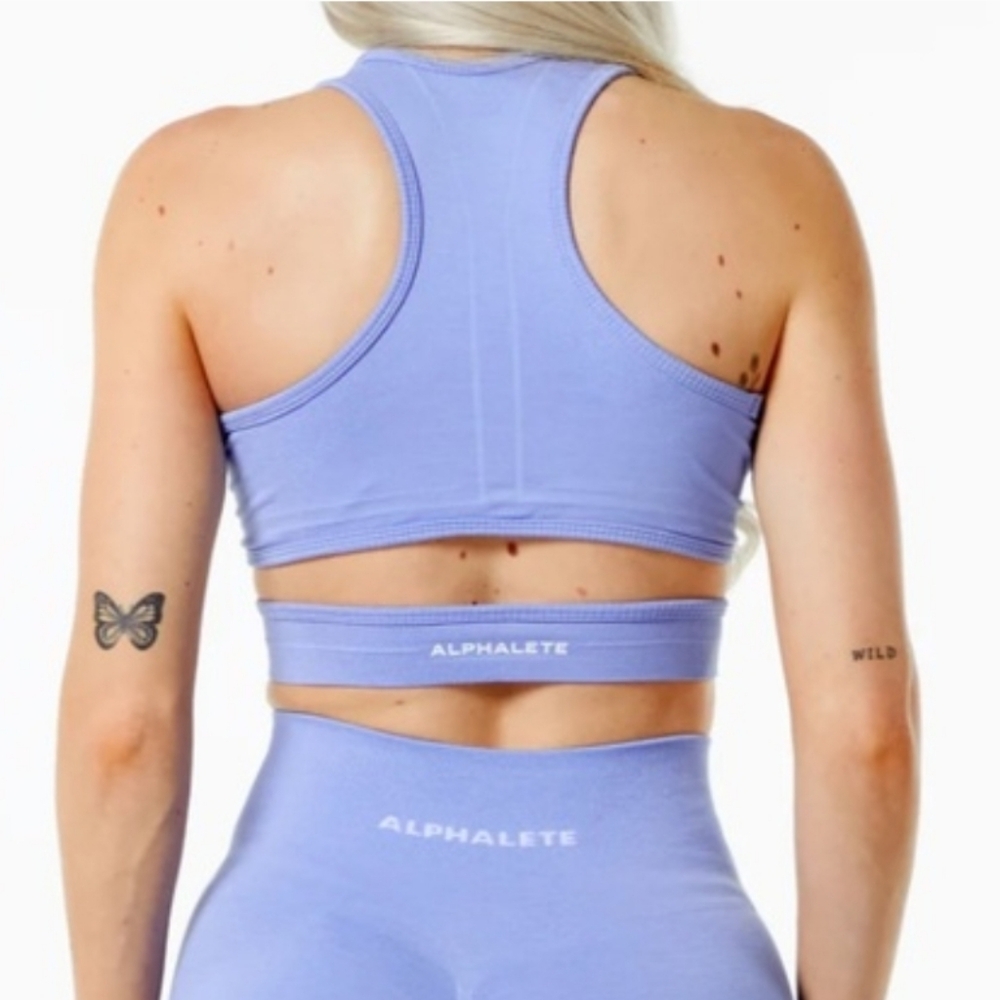 NWOT Alphalete Cutout Racerback Digital Violet Stratus Sports Bra Size: XS - Picture 3 of 7